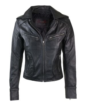 TruClothing Real Leather Motorcycle Short Slim Jacket - Black