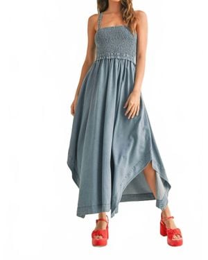 Miou Muse Smocked Handkerchief Hem Midi Dress - Blue