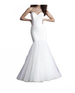 Allure Bridals Strapless Tulle Bow Wedding Gown - White