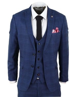 Marc Darcy Jerry 3 Piece Check Suit - Blue
