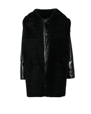 Alberta Ferretti Patent Shearling Coat With Stole And Hood - Black