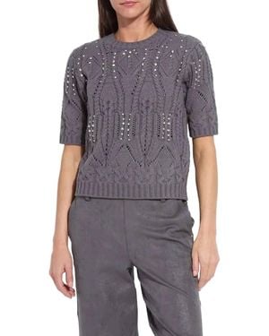 Lyssé Hadley Crystal Embellished Short Sleeve Sweater - Gray