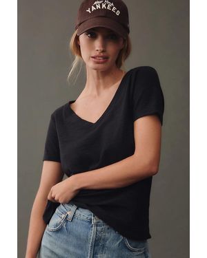 Pilcro Bennie Cotton Slim V-Neck Tee - Gray