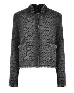 Avant Toi Textured Melange Wool Cardigan With High Neck - Black