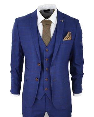 Paul Andrew Alex Check Wedding 3 Piece Suit - Blue