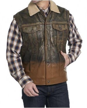 Cripple Creek Leather Snap Ombre Sherpa Lined Vest - Gray