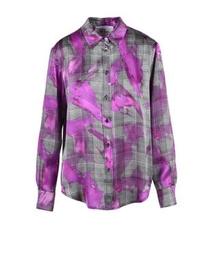 SLEEP NO MORE Silk Shirt With Plaid Pattern And Brushstroke Accents - Purple