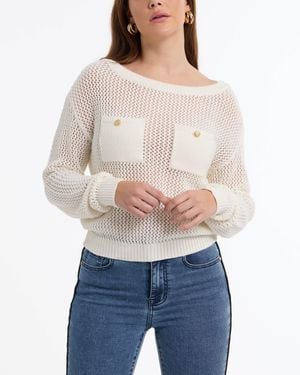Bebe Open Knit Pocket Detail Sweater - White