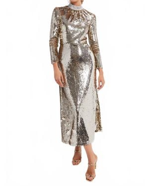 Saloni Jena Embroidered Midi Dress - Metallic