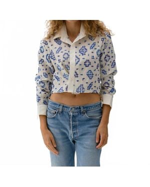 CISSA Crop Button Down Wrap Shirt - Blue