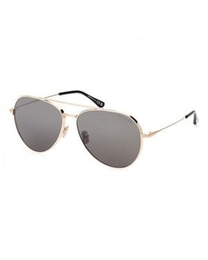 Tom Ford Sunglasses Aviator Full Rim, Shiny Gunmetal Frame And Vintage Lens Ft099608N - Metallic