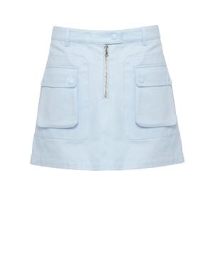 CASABLANCA Structured Light Cotton Mini Skirt With Flap Pockets - Blue