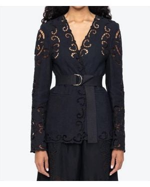 Sea Dahlia Eyelet Detailed Blazer - Black