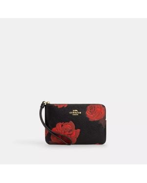COACH Corner Zip Wristlet With Floral Print - Red