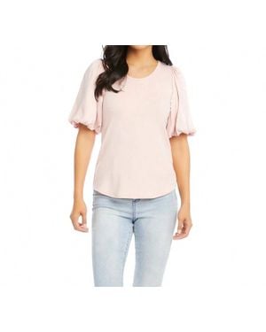Karen Kane Peyton Satin Contrast Short Sleeve Top - Blue
