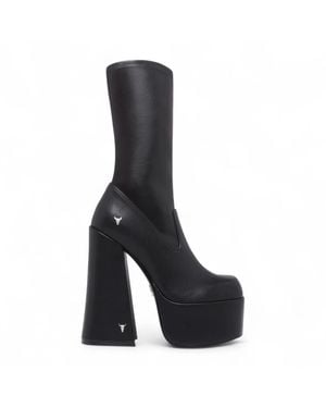 Windsor Smith Mid-Calf Sock Platform Goth Heel Boots - Black