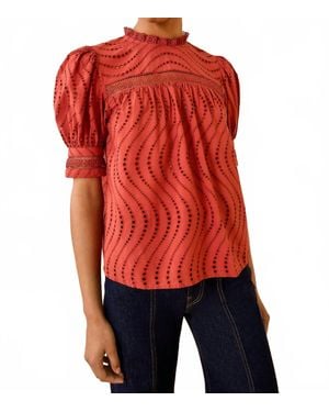 Ulla Johnson Virginia Lace Collar Short Sleeve Blouse - Red