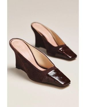 Maeve Leather Toe Cap Wedge Mules - Natural