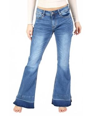Grace In La Easy Fit Mid-Rise Flare Jeans - Blue