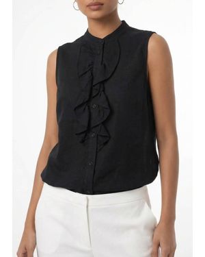 AREA STARS Sleeveless Ruffle Linen Top - Black