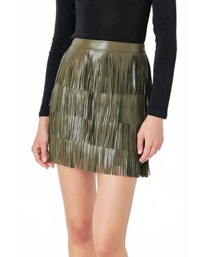 Endless Rose Leather Fringe Mini Skirt - Black