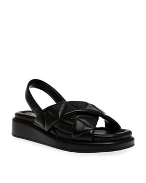 Anne Klein Air Sandals Leather Cross Strap Slingback Htat903 - Black