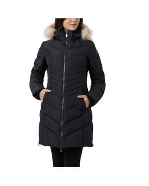 Pajar Queens Faux Fur Trim Chevron Quilt Mid Length Coat - Black