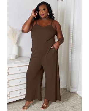 TRUEDAMES Full Size Spaghetti Strap V-Neck Jumpsuit - Brown