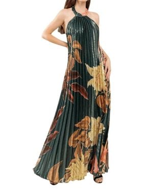The Sang Pleated Floral Halter Maxi Dress - Green