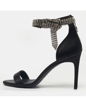 Oscar de la Renta Satin Crystal Bow Embellished Ankle Strap Sandals - Black