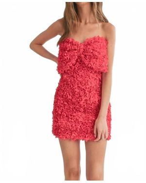 Klesis Floral Applique Mini Dress With Front Large Bow - Red