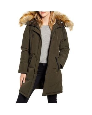 Sam Edelman Faux Fur Trim Down Jacket - Green