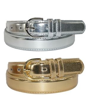 CTM Leather Metallic Dress Belt (Pack Of 2 Colors) - Gray