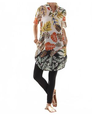 KikiSol Artisan Leaf With Beading & Embroidered Tunic Top With Pockets - Natural