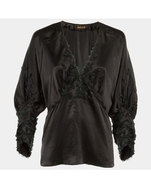 Roberto Cavalli Silk Floral Applique Detail Blouse - Black