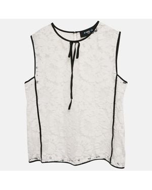 Paule Ka Floral Lace Sleeveless Top - White