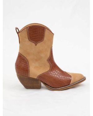 Rad Fashion Eden Crocodile Suede Cowgirl Booties - Brown