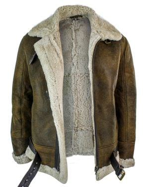 TruClothing Vintage Sherling Sheepskin Pilot Jacket With Cream Fur - Green