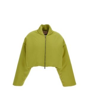 Plan C Cropped Padded Duchesse Bomber Jacket With Boxy Silhouette - Green