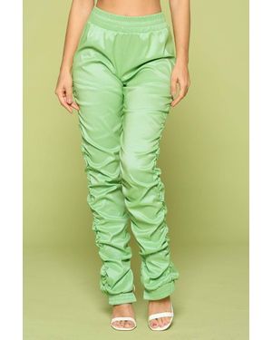 TRUEDAMES Leather Pu Ruched Pants - Green
