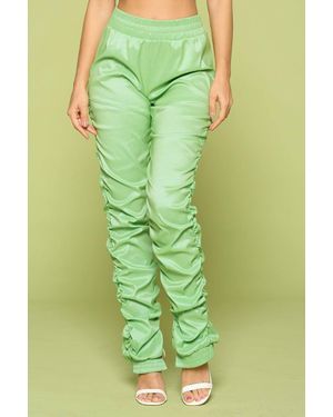 TRUEDAMES Leather Pu Ruched Pants - Green