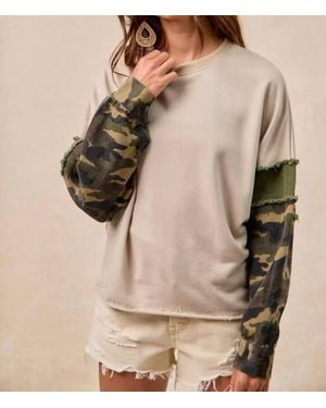 Bibi Camo Sleeve Top - Natural