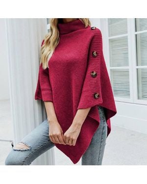 Masyal Autumn Winter Turtleneck Shawl Sweater Coat - Red