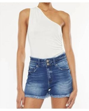 Kancan High Rise Double Waist Band Detail Shorts - Blue