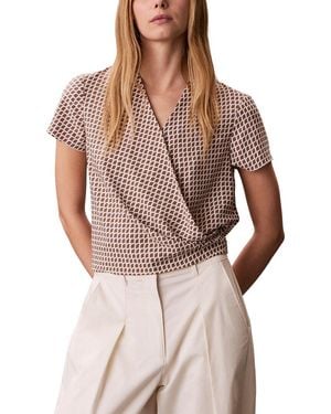 Calvin Klein Crepe Print Wrap Top - Brown