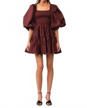SOFIA The Label Smocked Puffed Sleeve Mini Dress - Red