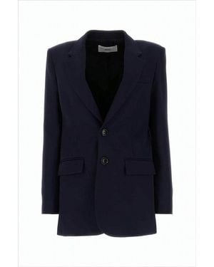 Ami Paris Structured Tailored Wool Jacket With Notched Lapel - Blue