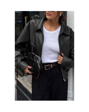 TRUEDAMES Solid Long Sleeve Short Lapel Zipper Jacket - Black