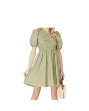 She + Sky Puff Sleeve Smock Dress - Green