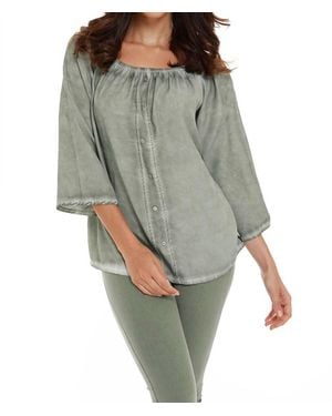 French Kyss Luciana Button Off The Shoulder Top - Gray